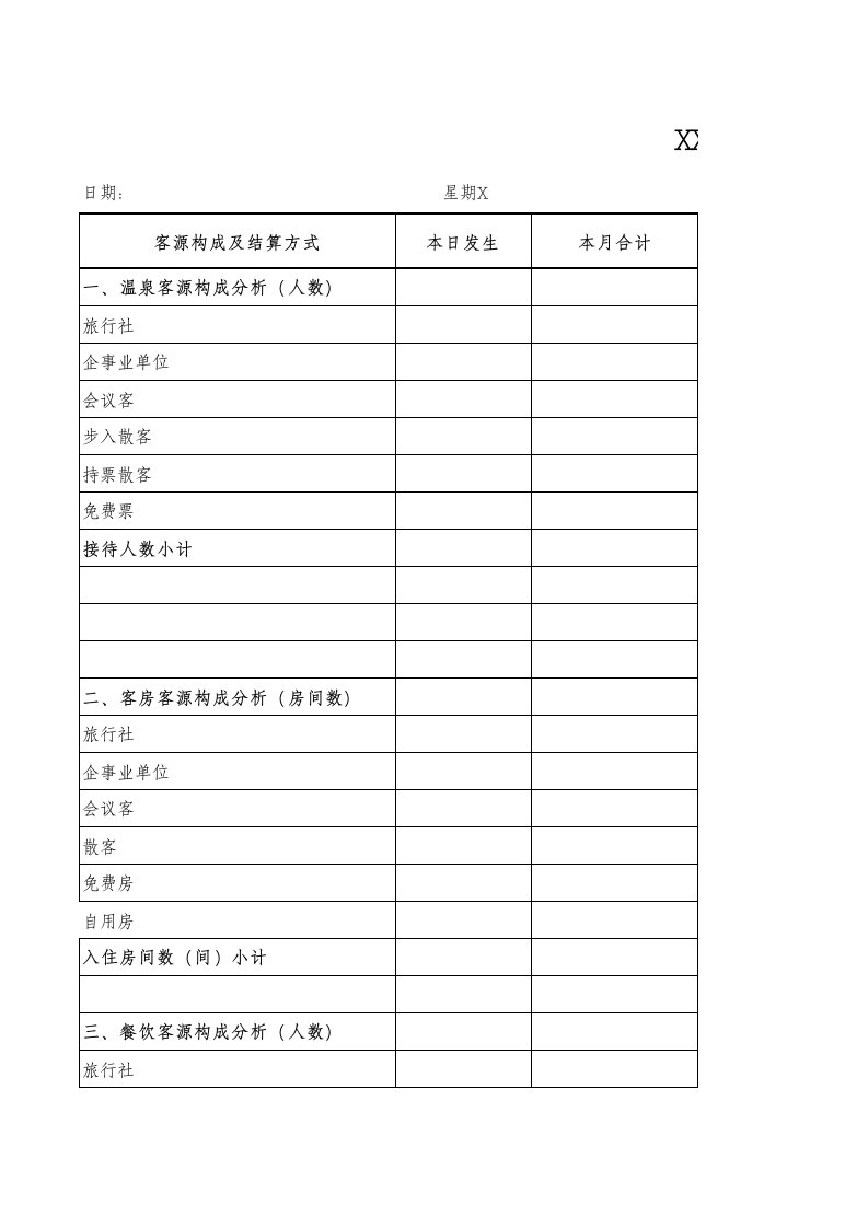 温泉酒店营业收入报表xls