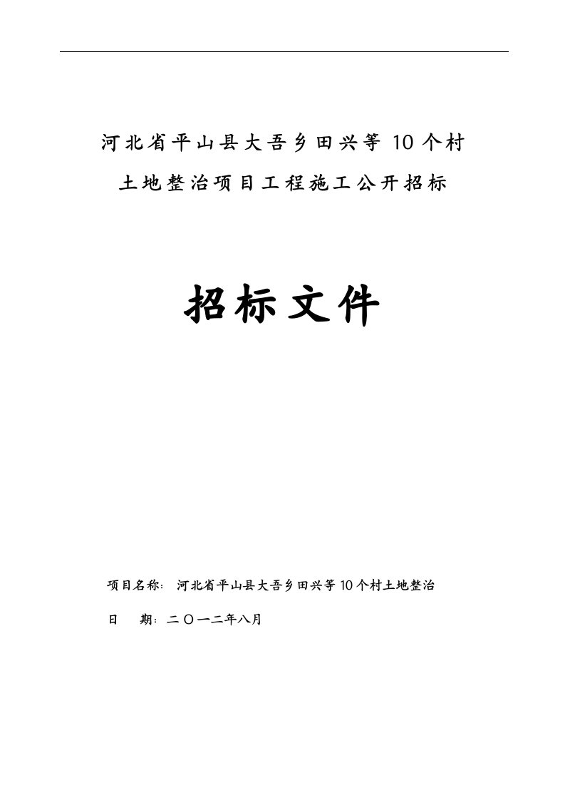 大吾土地整治项目工程施工公开招标