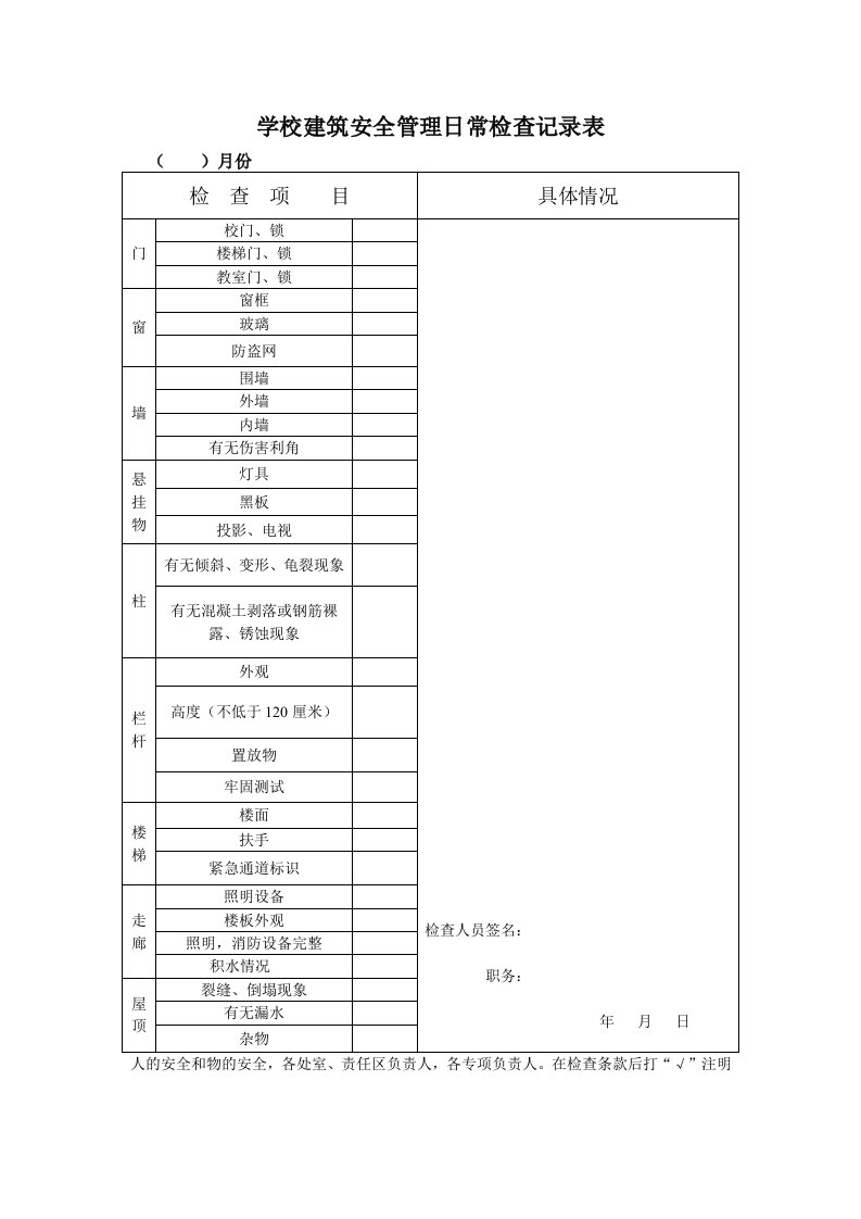 校园建筑安全管理检查台账