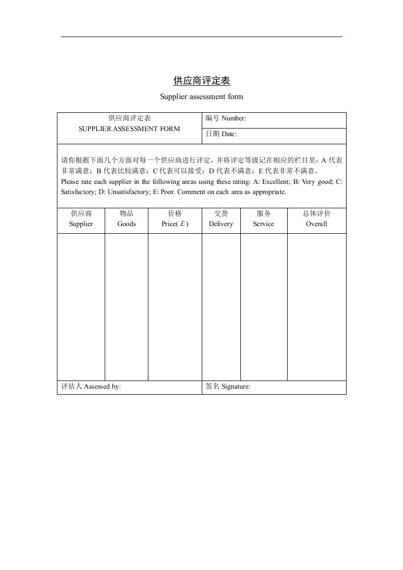 【管理精品】十二、供应商评定表