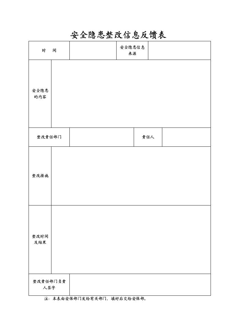 安全隐患整改信息反馈表