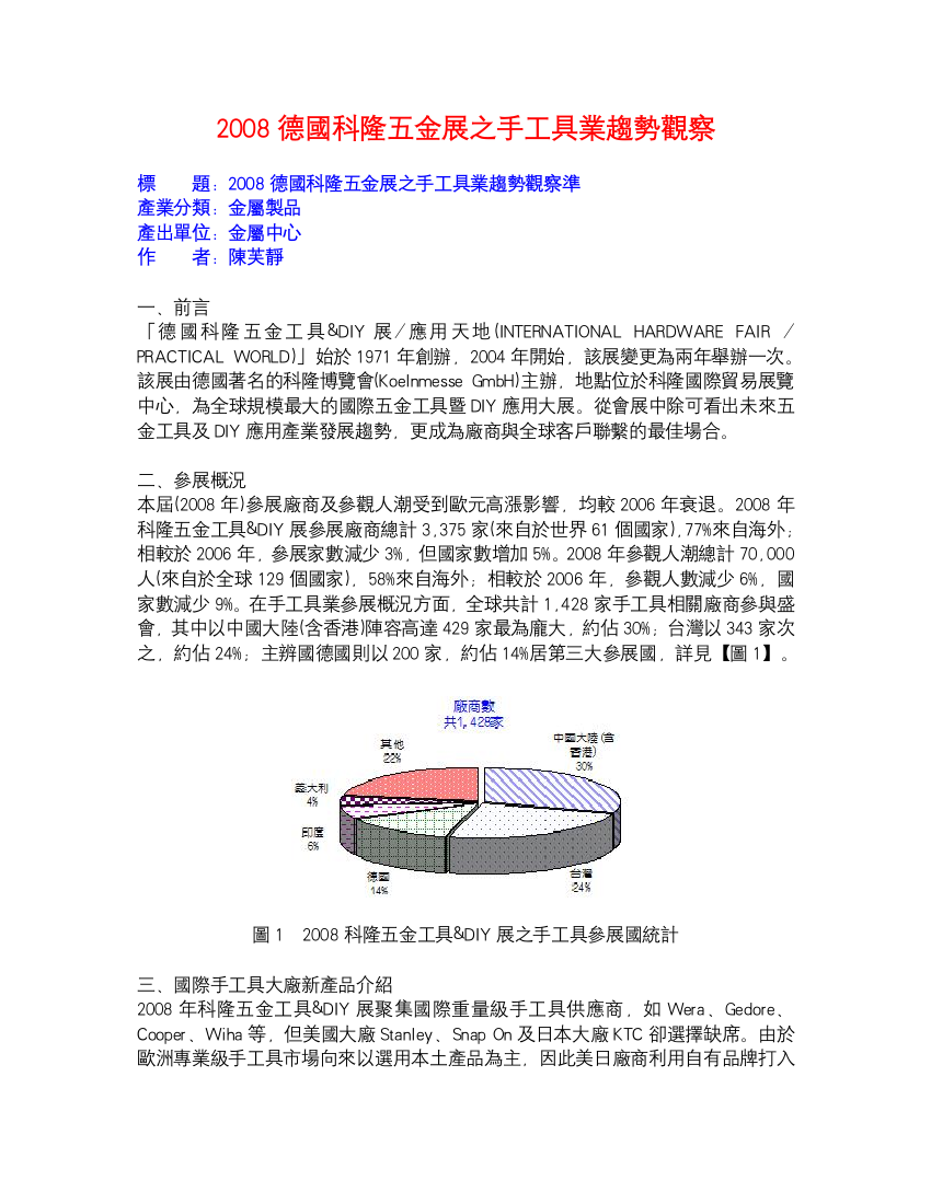 2008德国科隆五金展之手工具业趋势观察