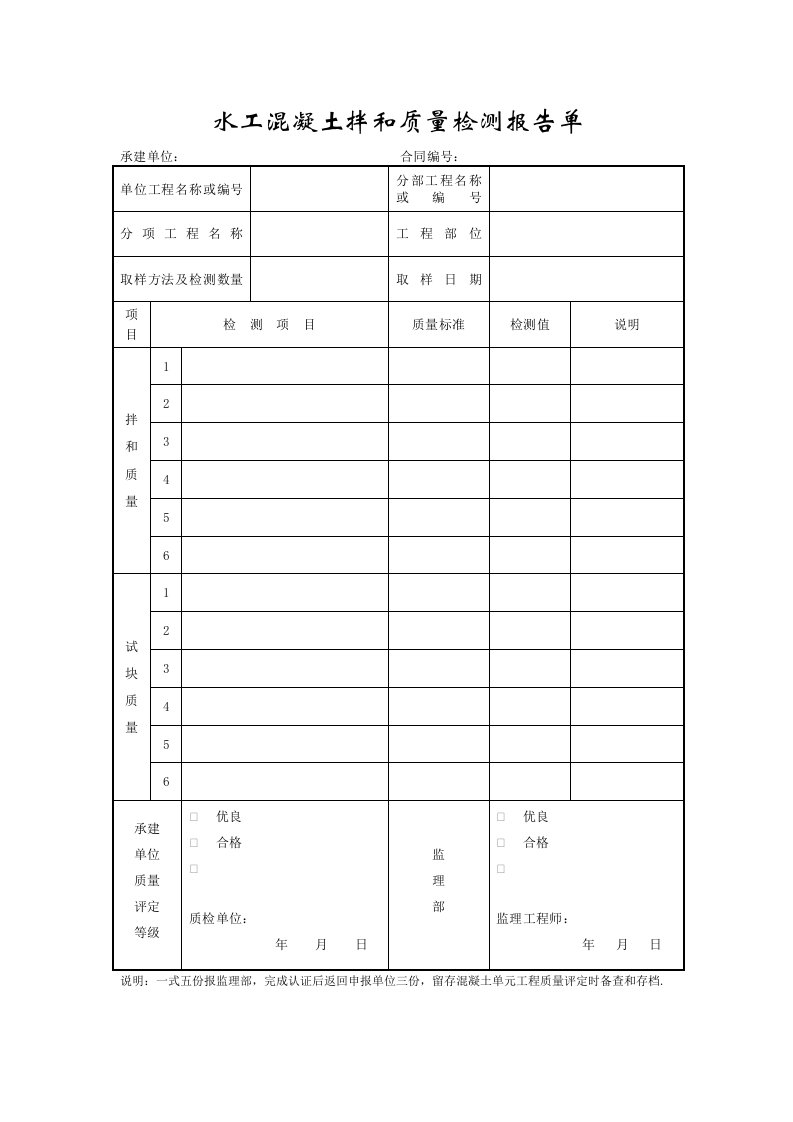 建筑工程管理-成都某路桥公司施工文档之水工混凝土拌和质量检测报告单