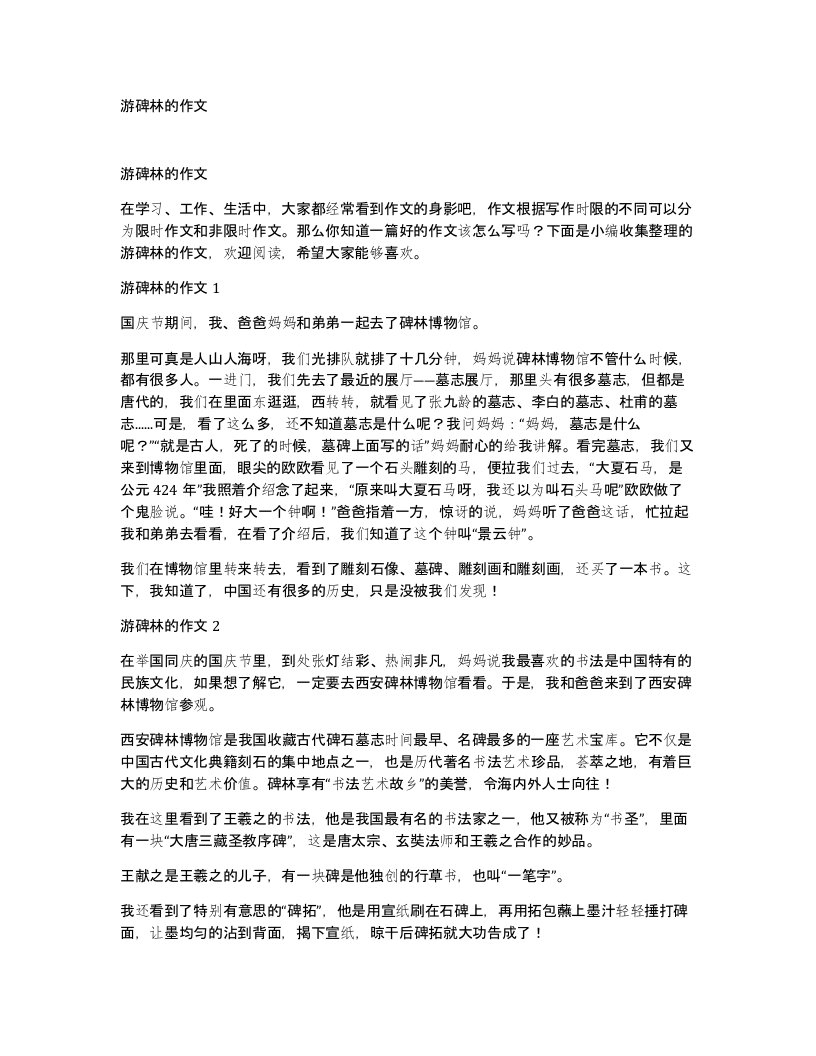 游碑林的作文