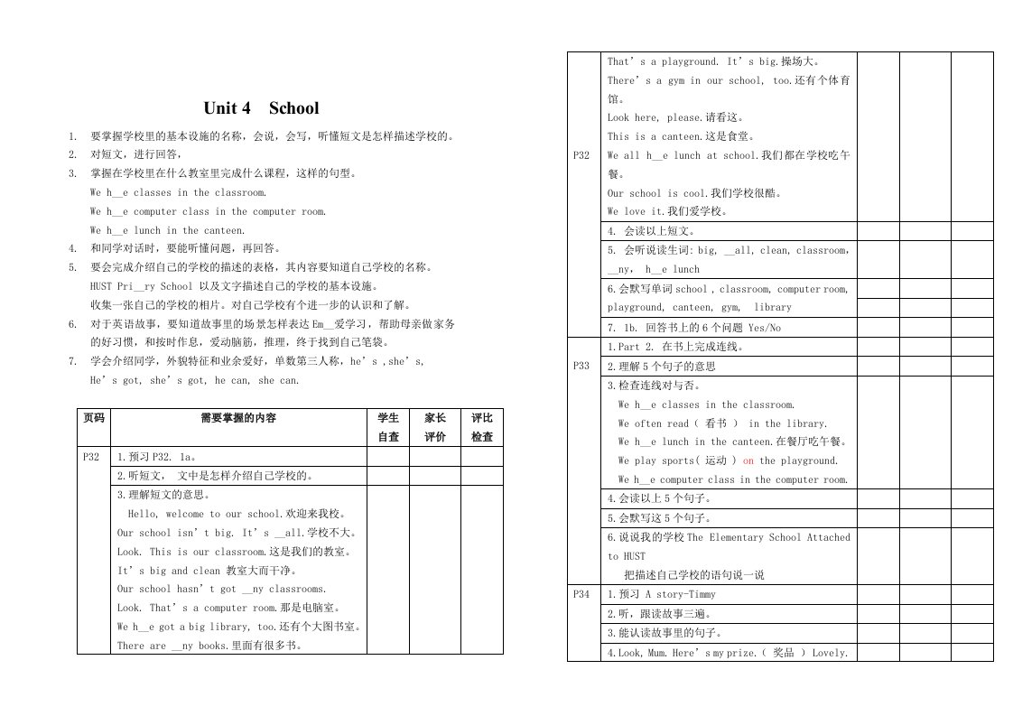 自查表Unit4-Unit