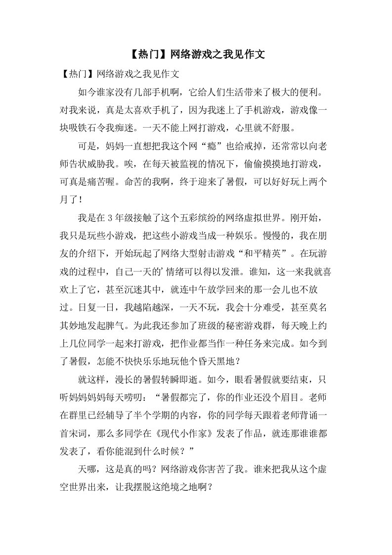 网络游戏之我见作文