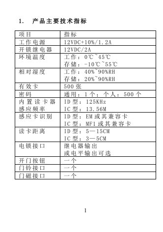 产品主要技术指标