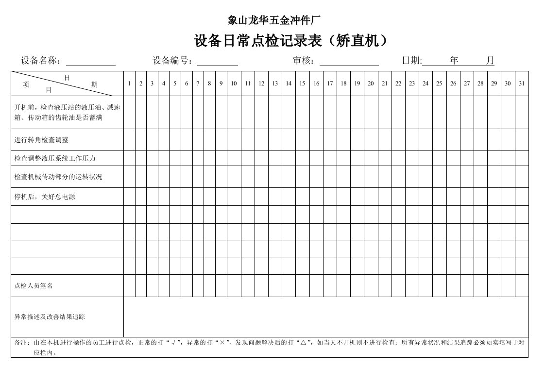 矫直机点检表