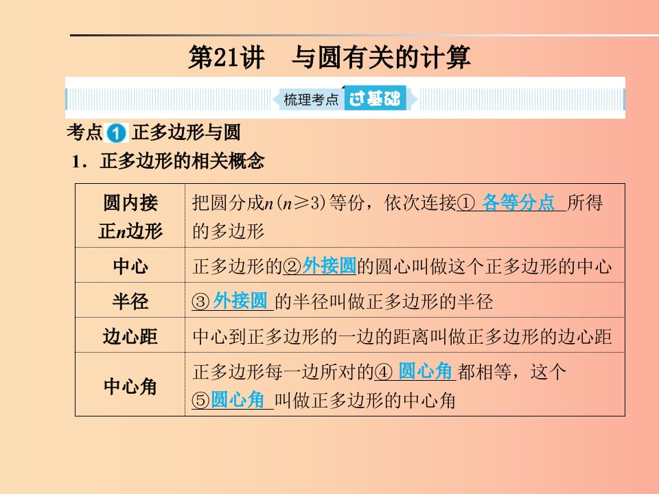 山东省2019年中考数学一轮复习第六章圆第21讲与圆有关的计算课件