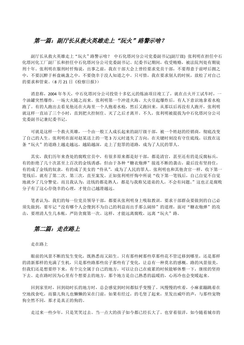 副厅长从救火英雄走上“玩火”路警示啥？（5篇）[修改版]