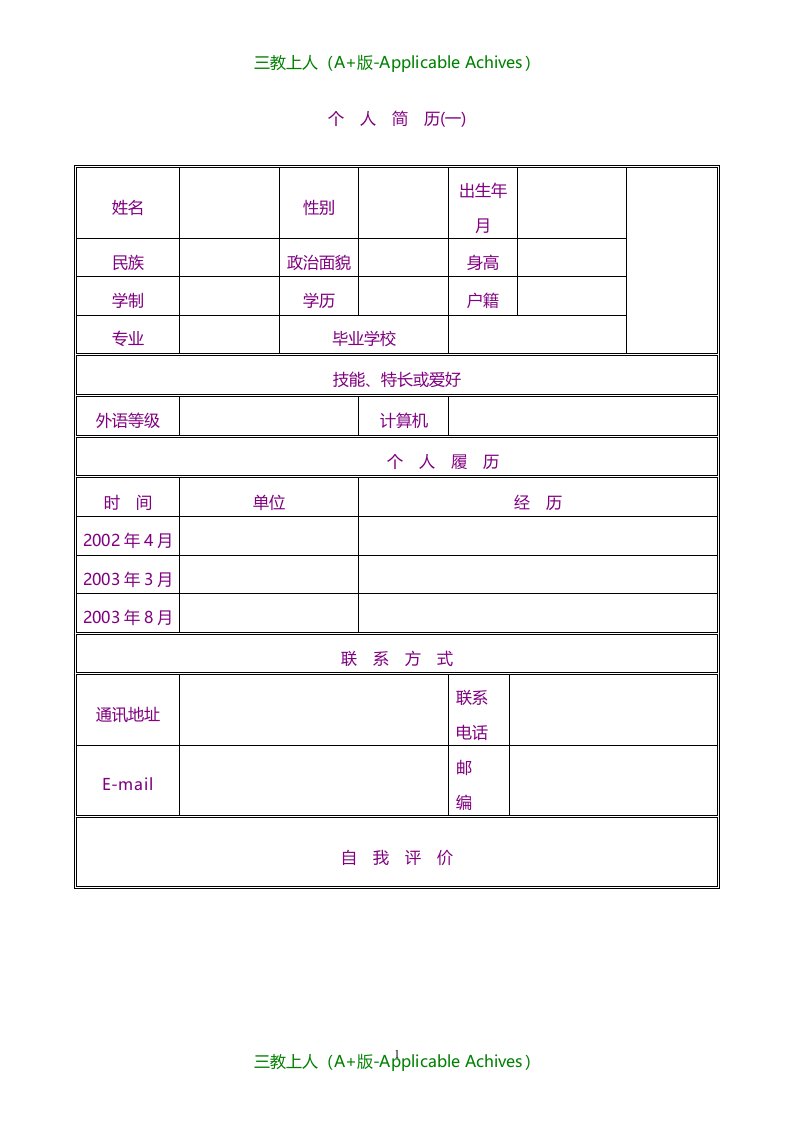 合同协议-简历模板100个