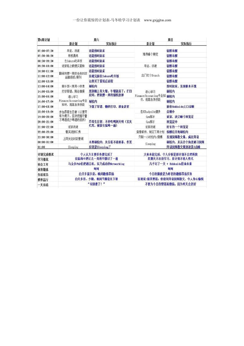 份让你震惊的计划表-马冬晗学习计划表