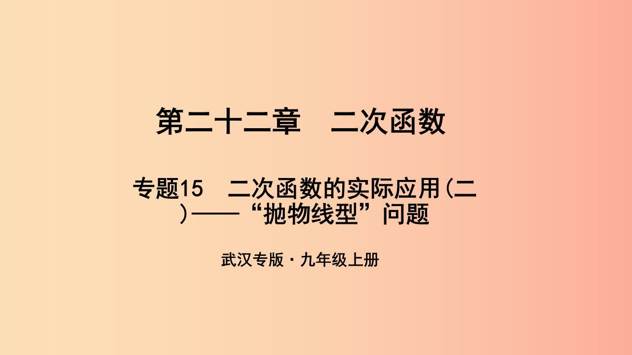 九年级数学上册第二十二章二次函数专题15二次函数的实际应用二-“抛物线型”问题课件