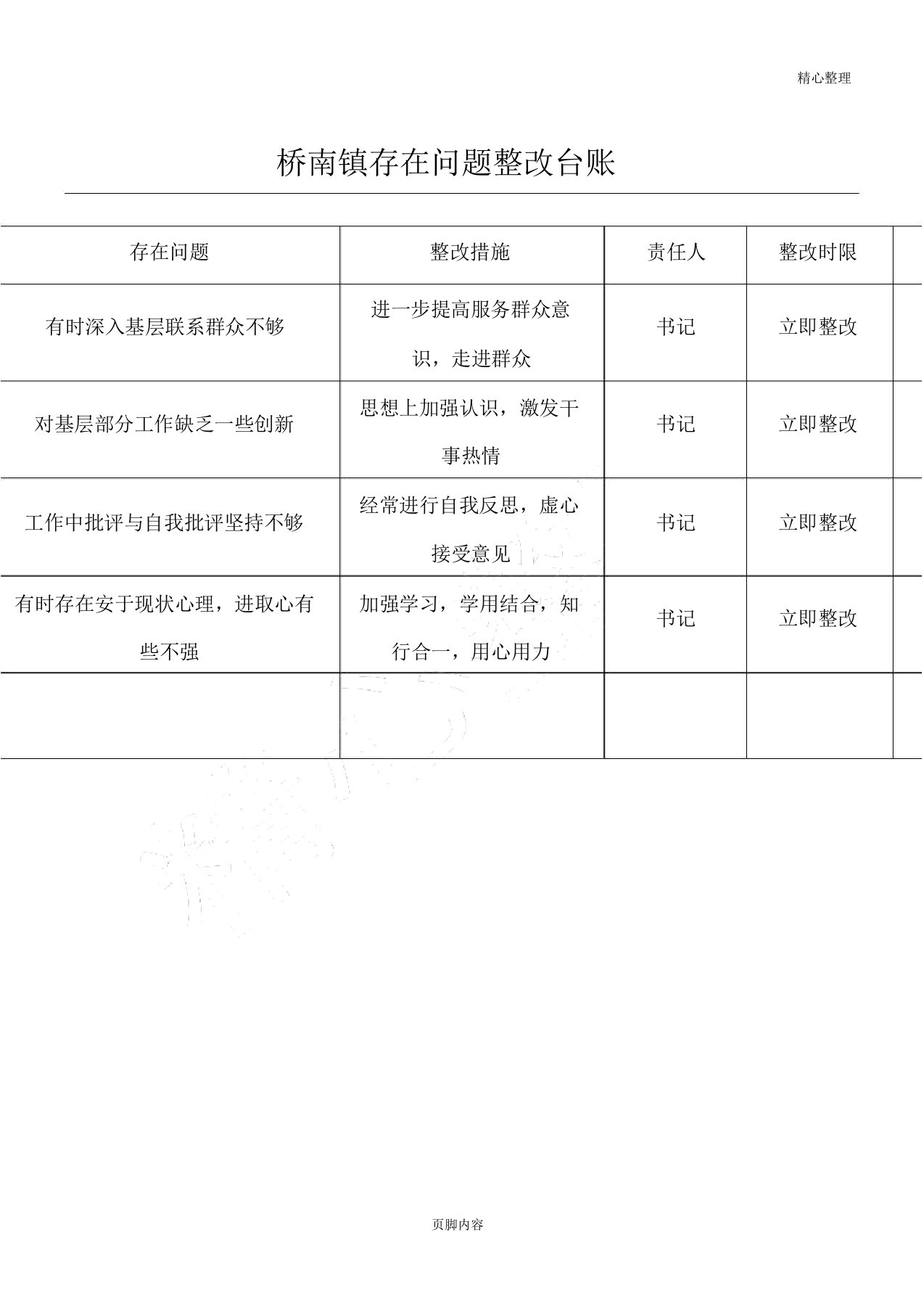 问题整改台账