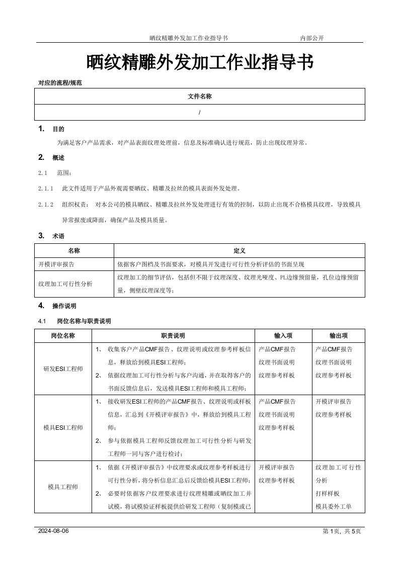 晒纹精雕外发加工作业指导书[模板]