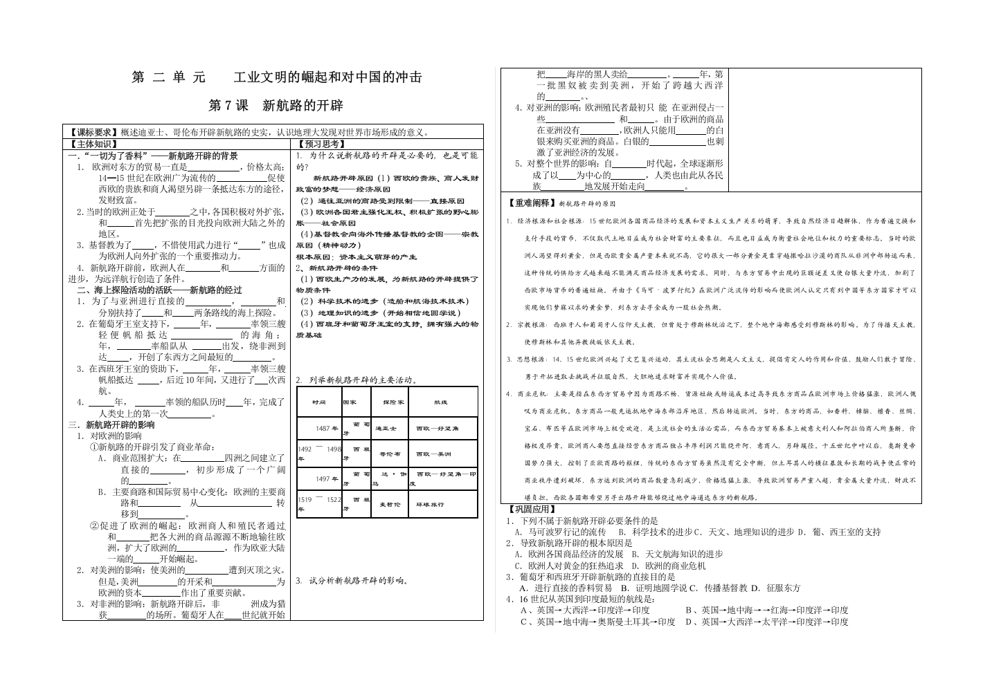 第二单元《工业文明的崛起和对中国的冲击》全套学案（岳麓版）