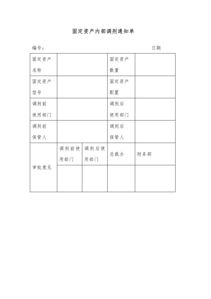 固定资产内部调剂通知单