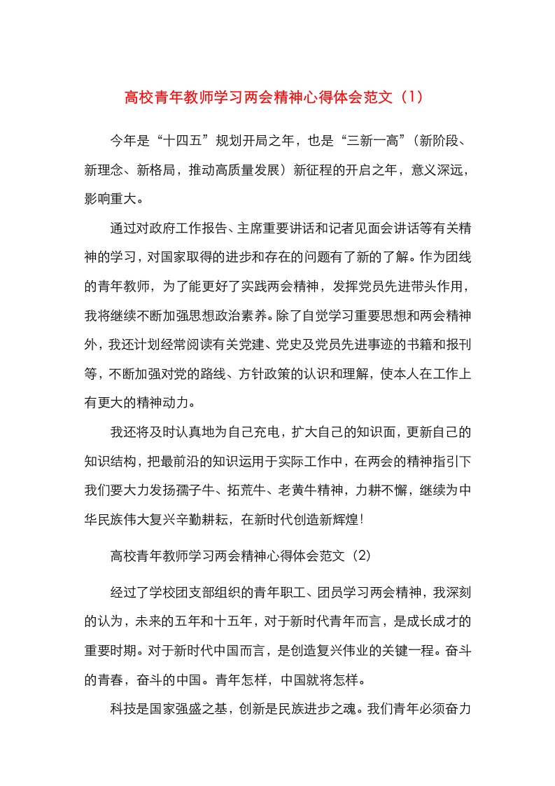 高校青年教师学习两会精神心得体会范文5篇