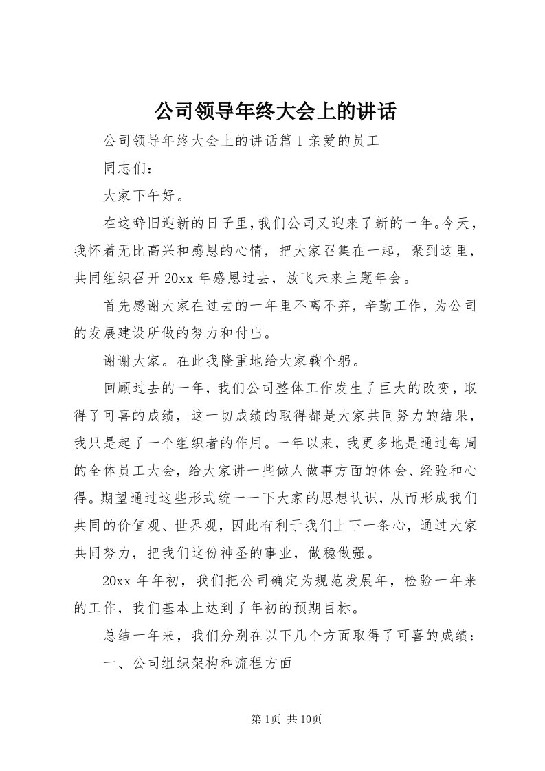 公司领导年终大会上的致辞