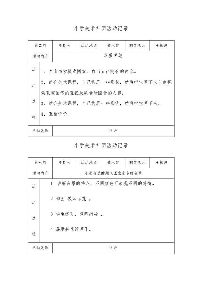 小学美术社团活动记录