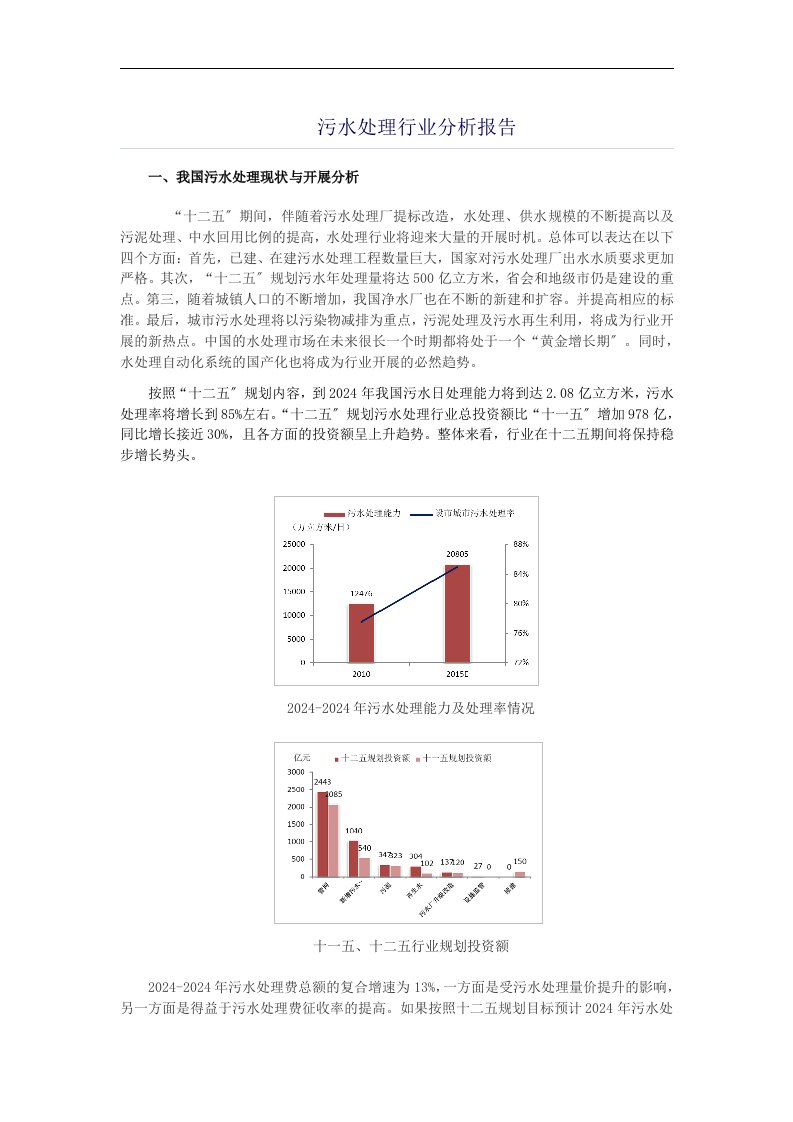 污水处理行业分析报告(2024-6-15)2