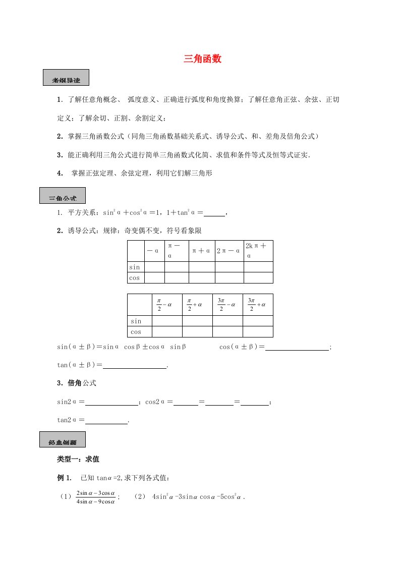 高三数学第二轮复习讲义三角函数样稿