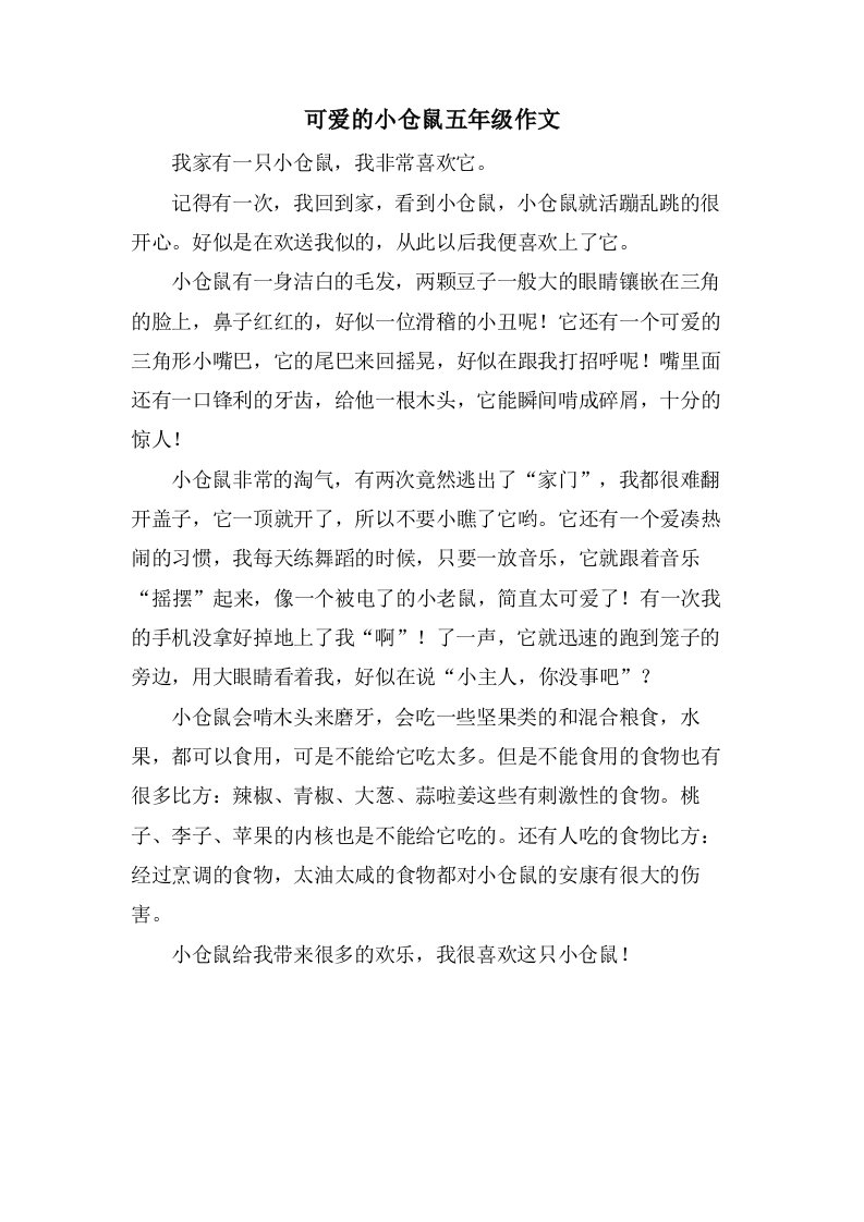 可爱的小仓鼠五年级作文