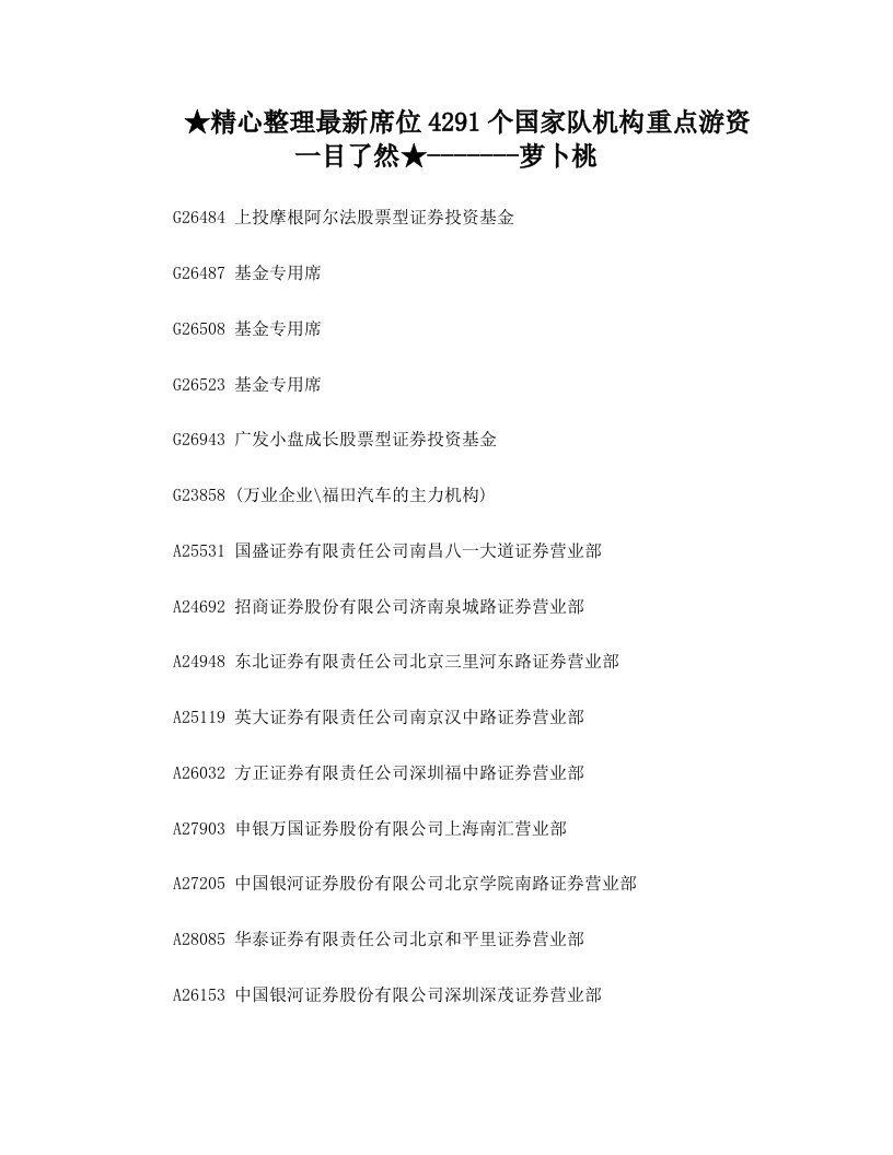 精心整理最新席位4291个+国家队机构+重点游资一目了然