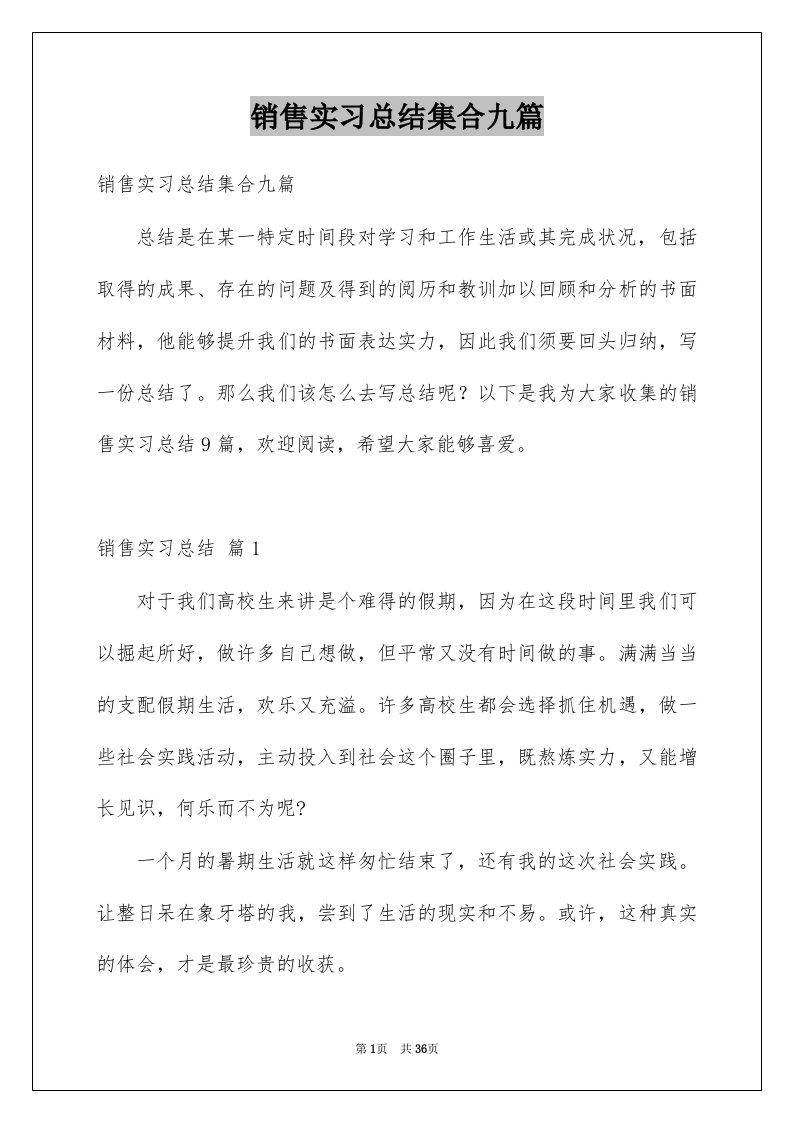 销售实习总结集合九篇