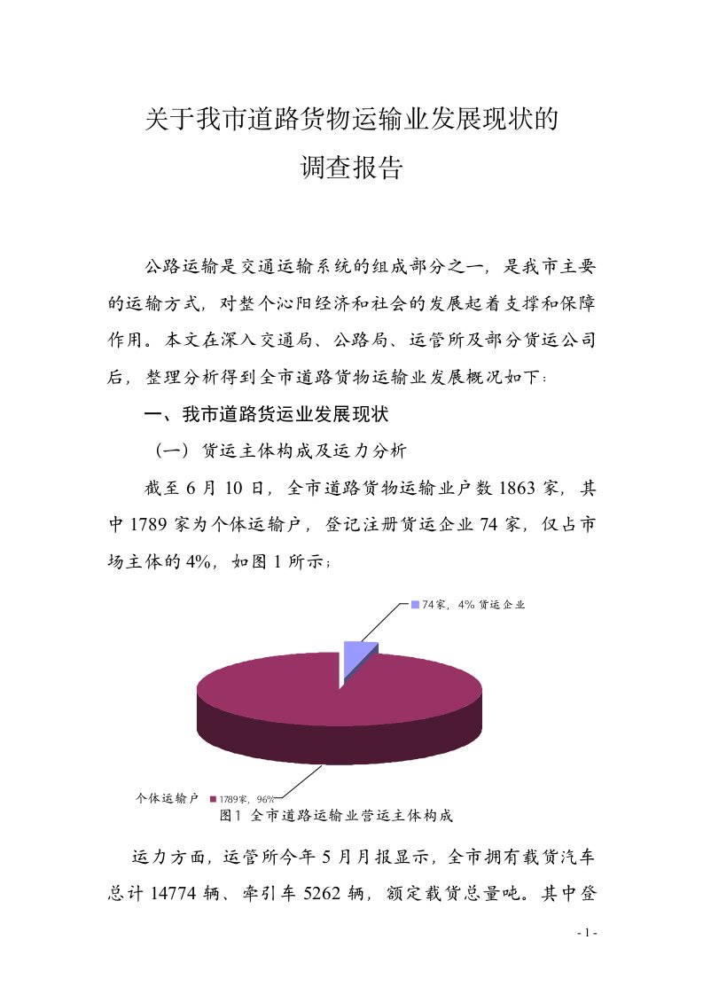 关于我市道路货物运输业发展现状的调查报告