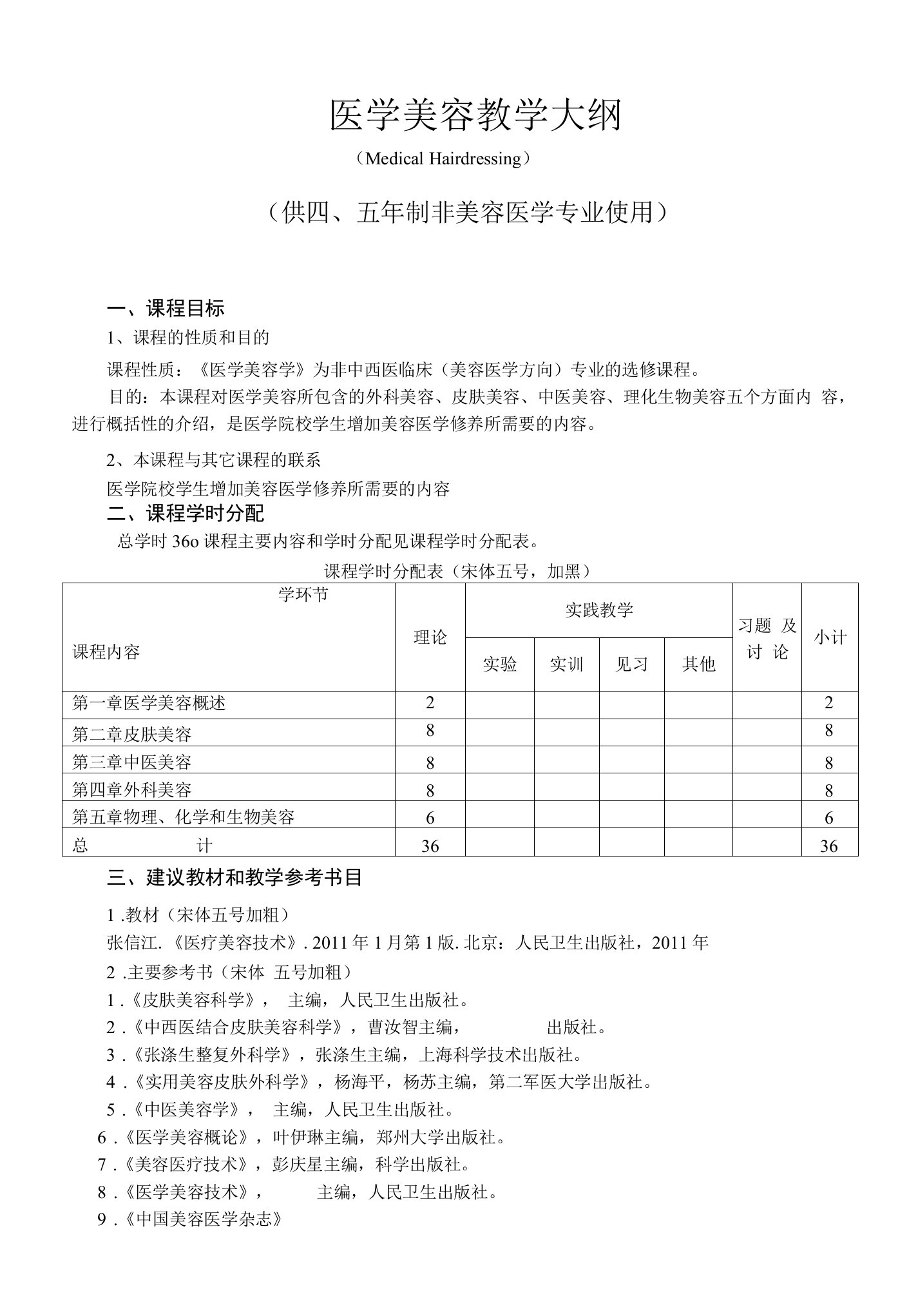 医学美容教学大纲