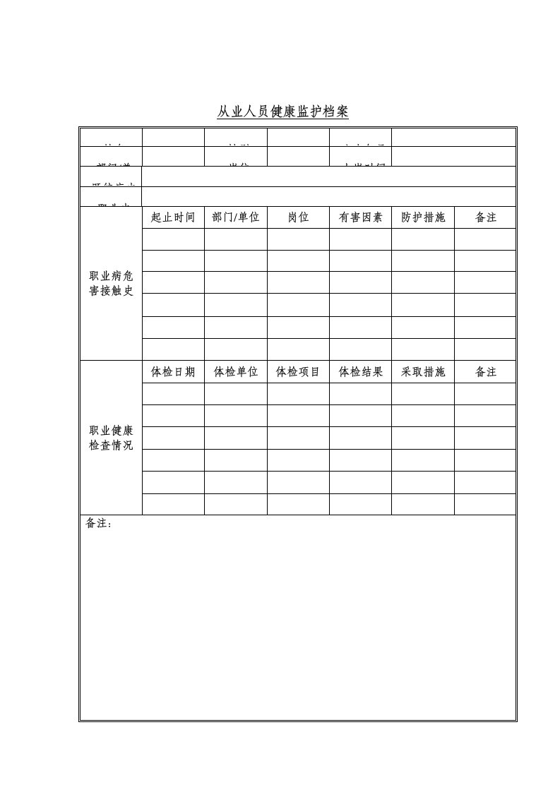 从业人员健康监护档案（Word表格）