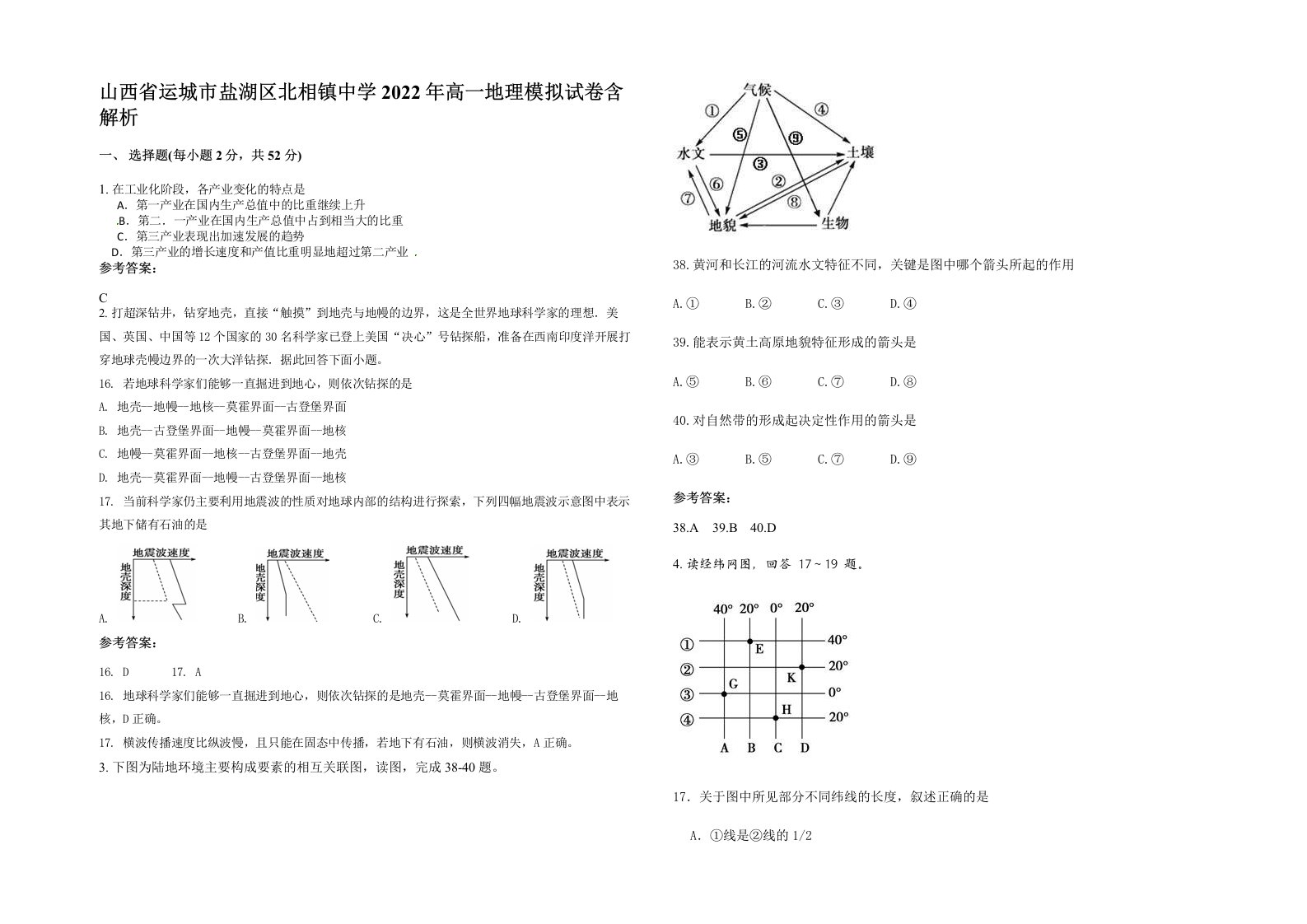 山西省运城市盐湖区北相镇中学2022年高一地理模拟试卷含解析