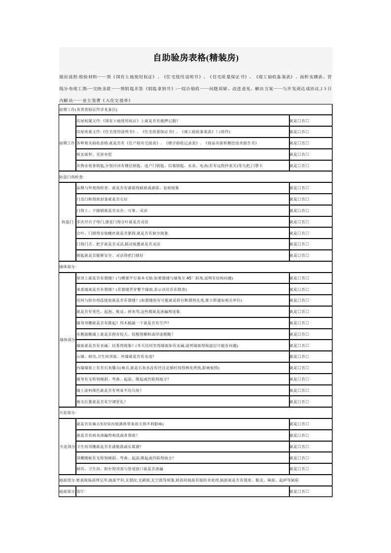 验房表格(精装修详细版)