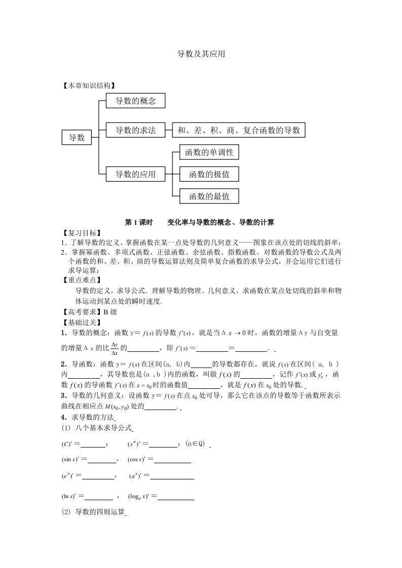 南师大附校2010高三数学一轮复习教学案-第1课时变化率与导数、导数的计算