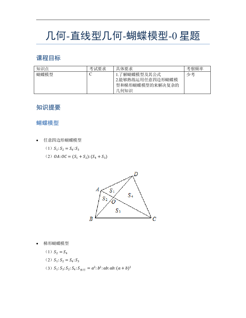 小学数学母题专项训练《几何》-直线型-蝴蝶模型-0星题（含解析）全国通用版