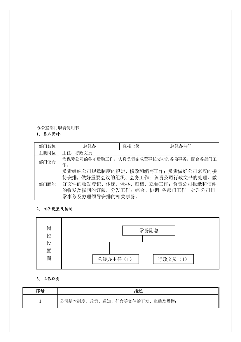 办公室部门职责说明