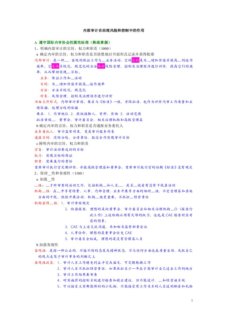 内部审计在治理风险和控制中的作用