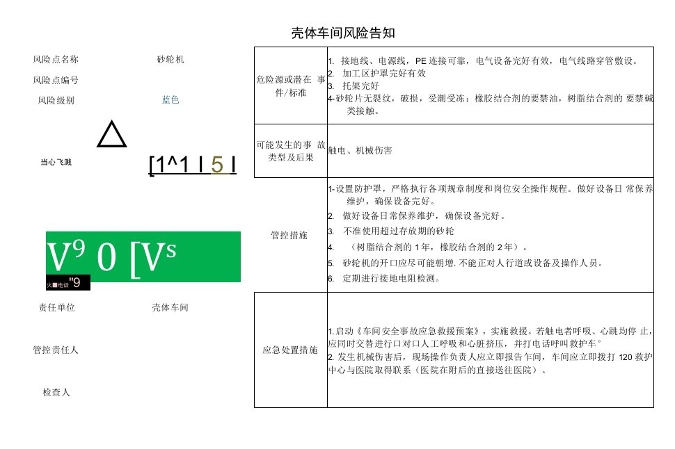 砂轮机作业风险告知卡