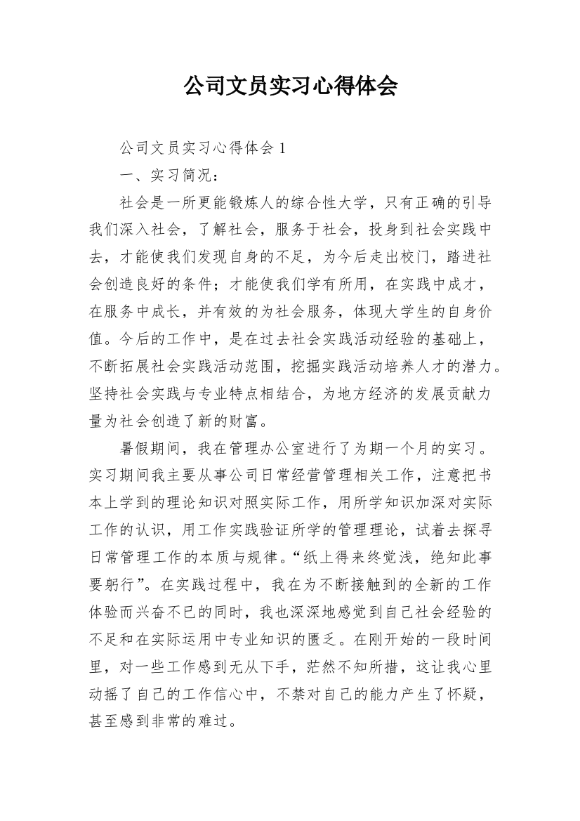 公司文员实习心得体会