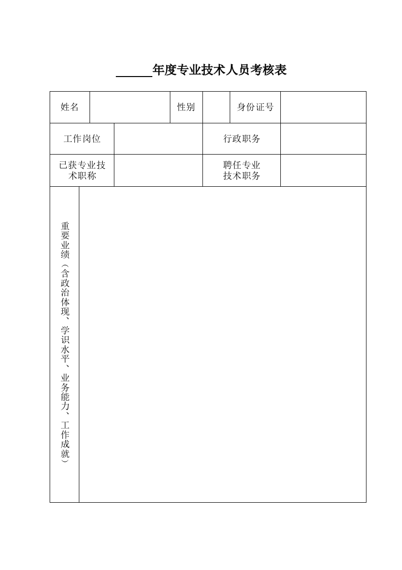 年度专业技术人员考核表