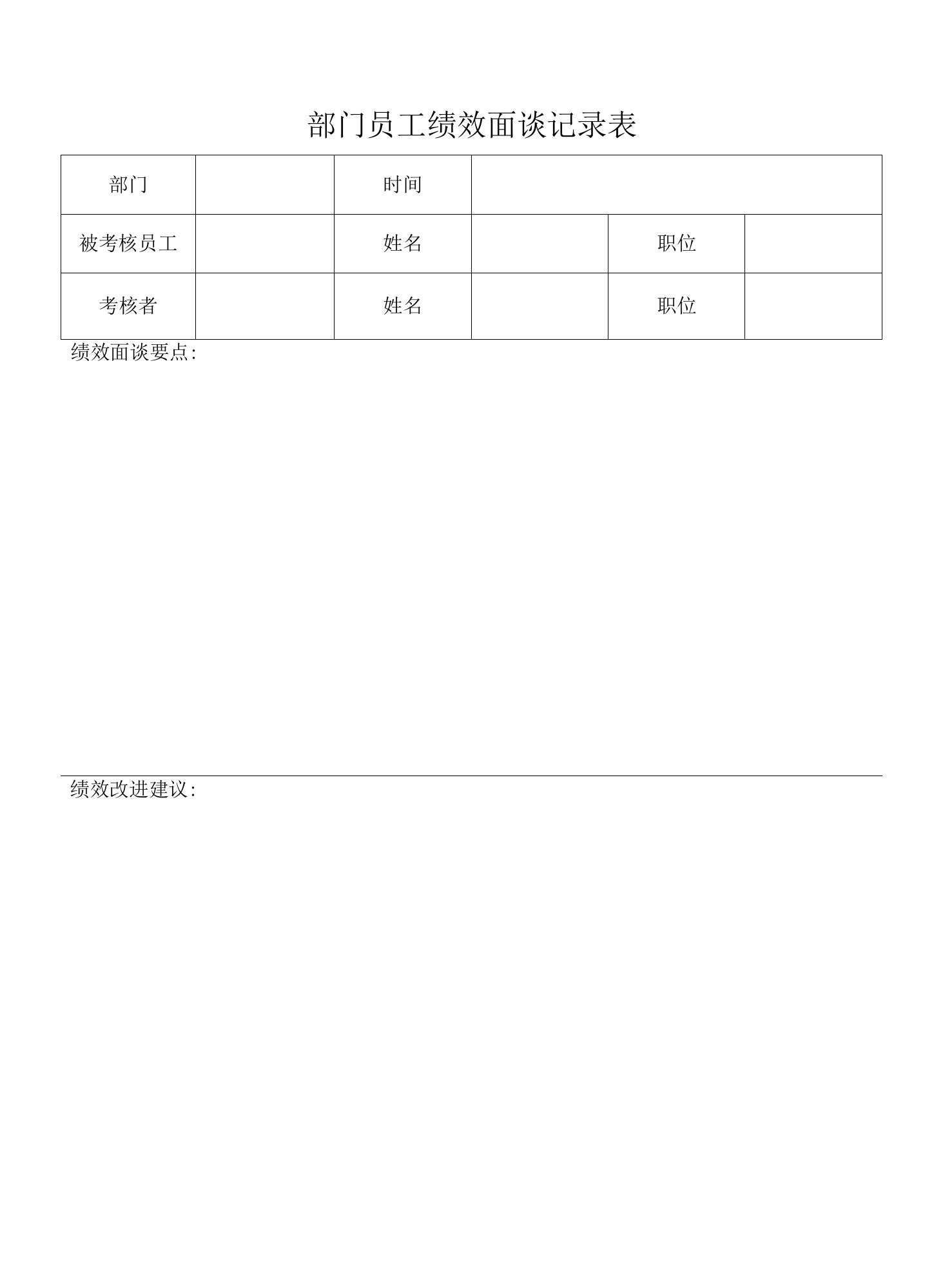 部门员工绩效面谈记录表