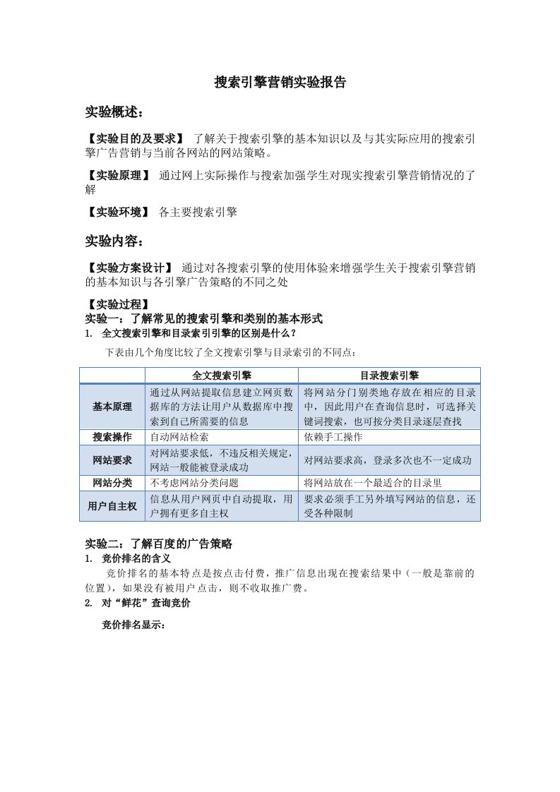 搜索引擎营销实验报告