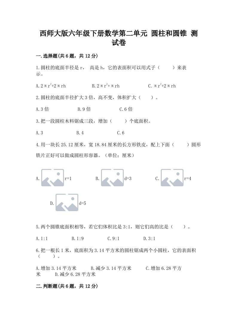 西师大版六年级下册数学第二单元