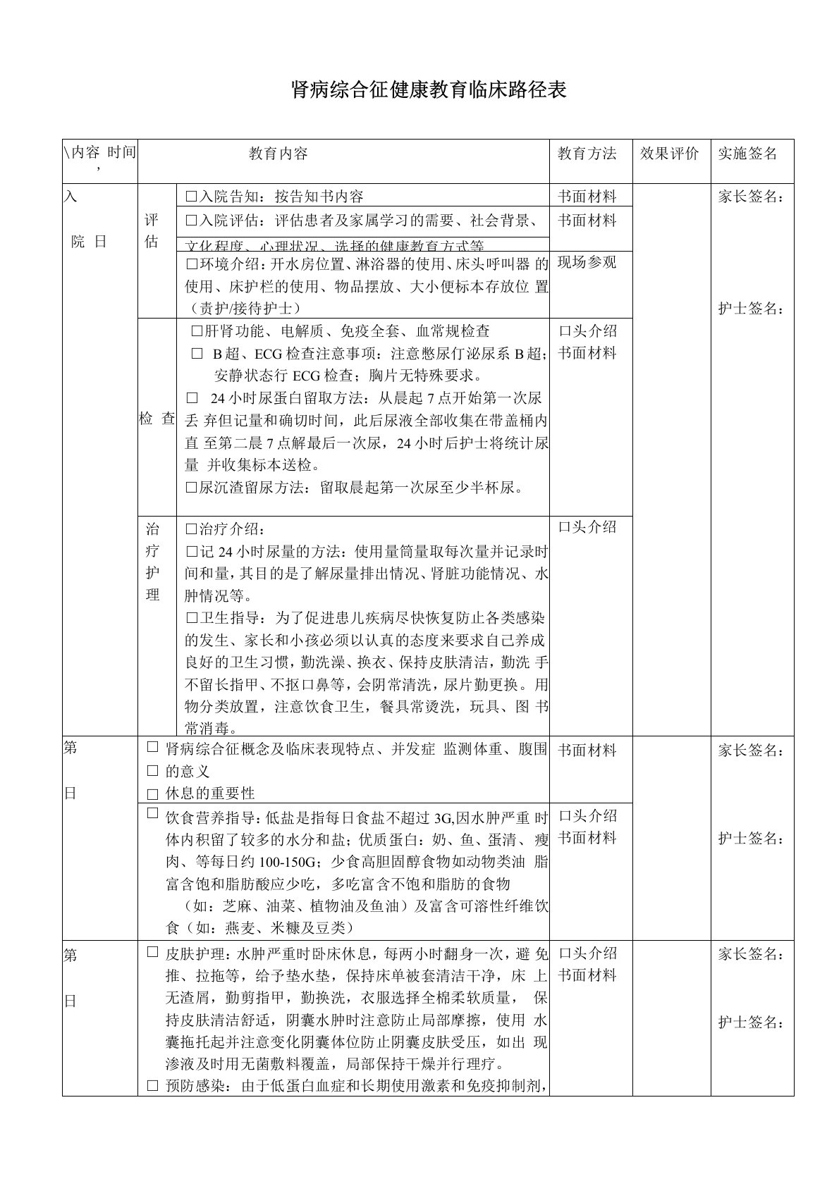 肾病综合征健康教育临床路径