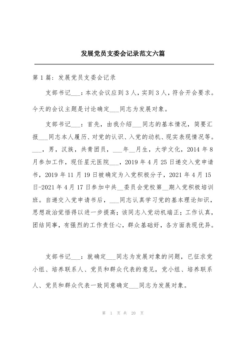 发展党员支委会记录范文六篇