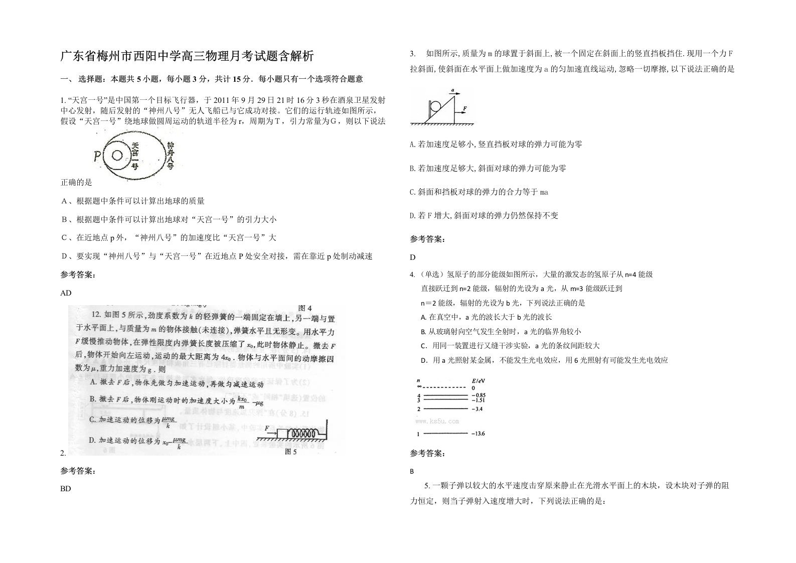 广东省梅州市西阳中学高三物理月考试题含解析