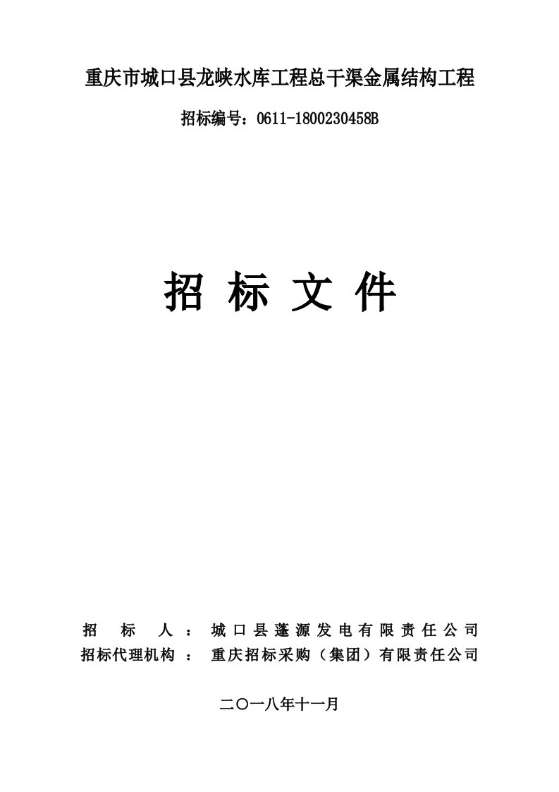 重庆市城口县龙峡水库工程总干渠金属结构工程—招标文件（2018.11.15）