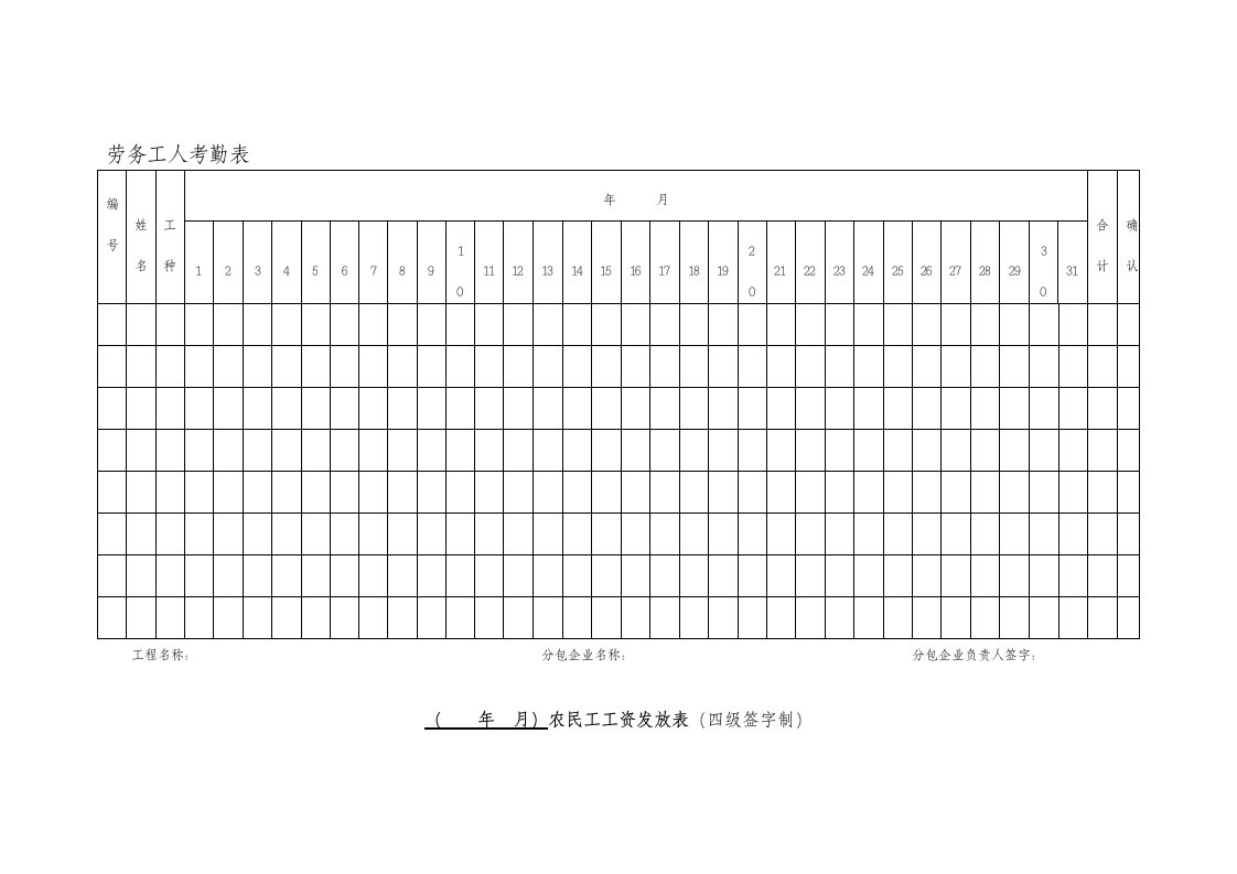 工资表、花名册、考勤表