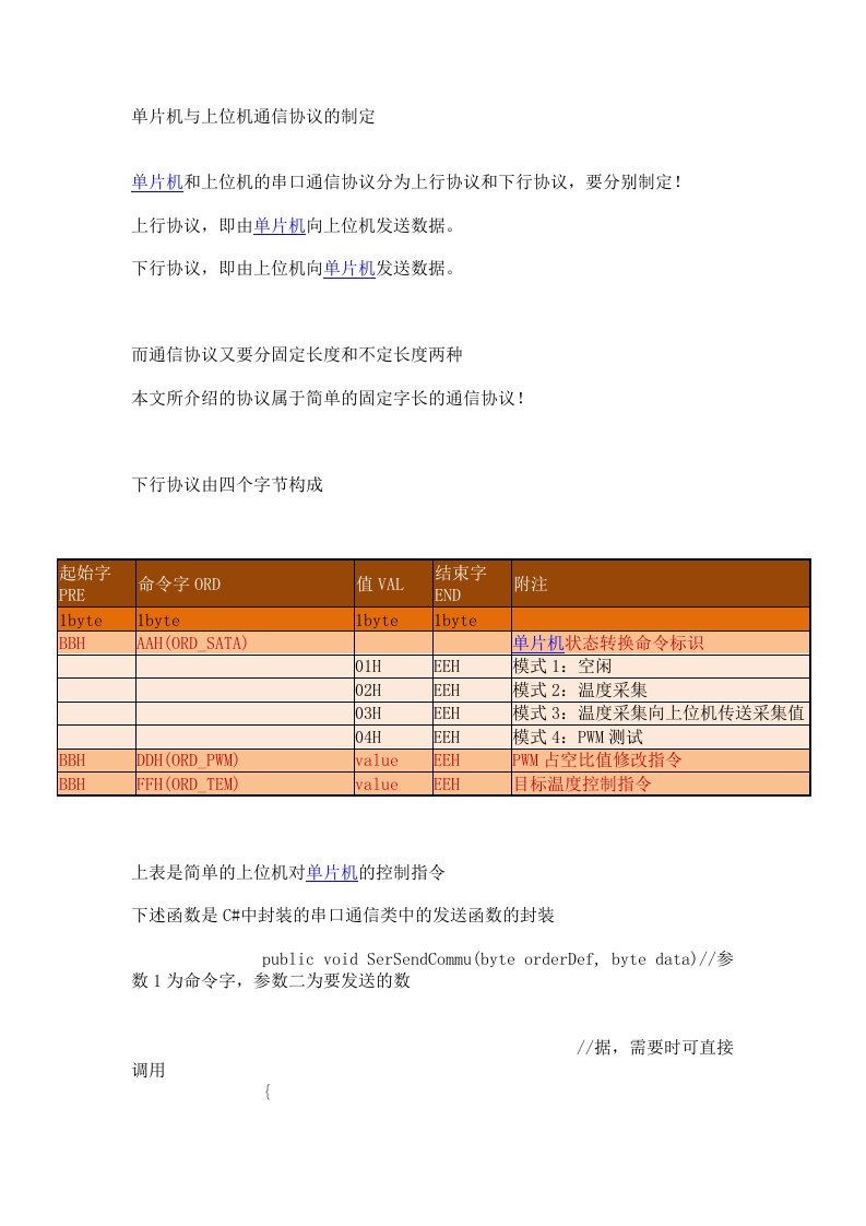 单片机与上位机通信协议的制定